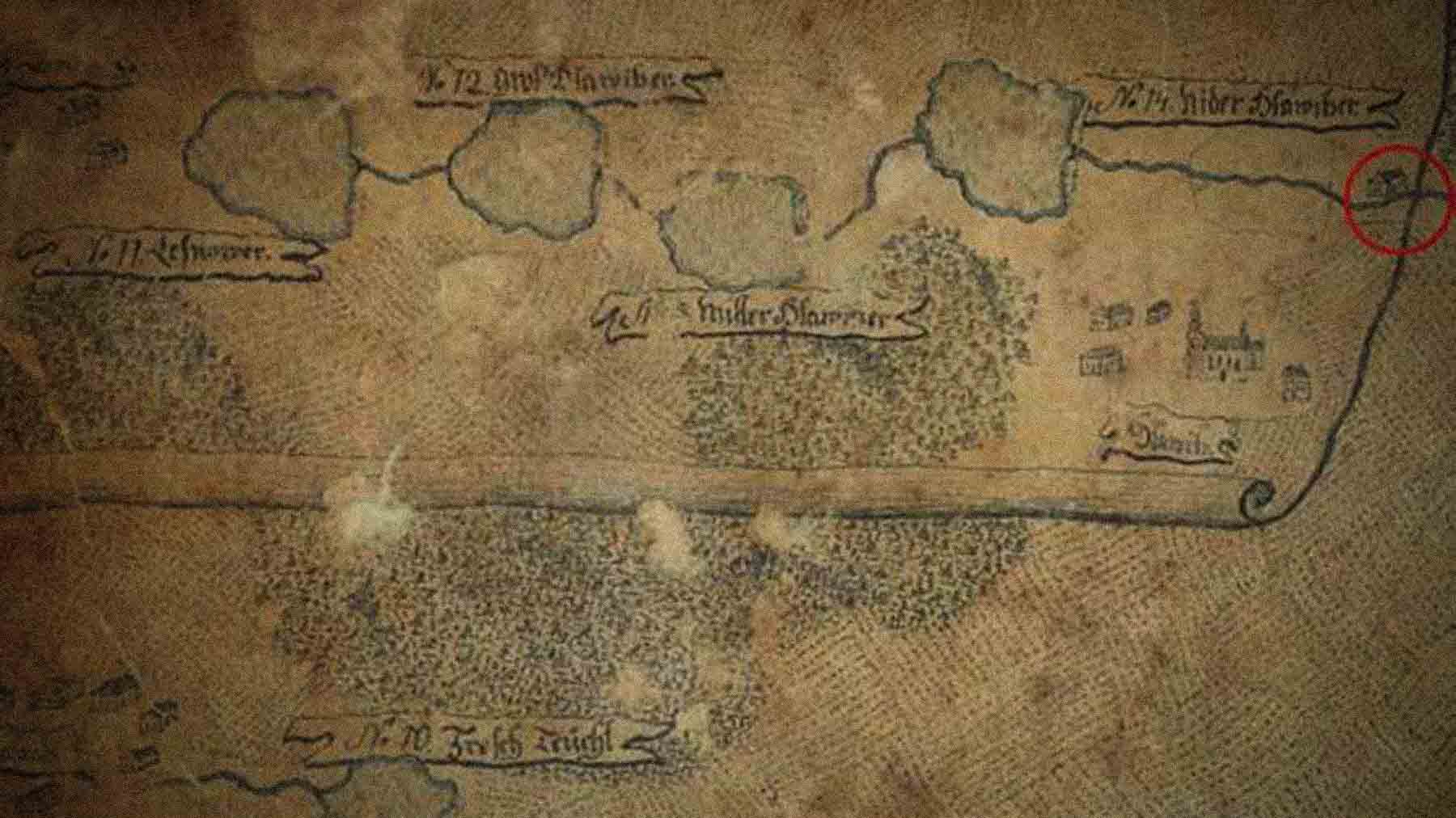 Historická mapa se zakreslenou usedlostí